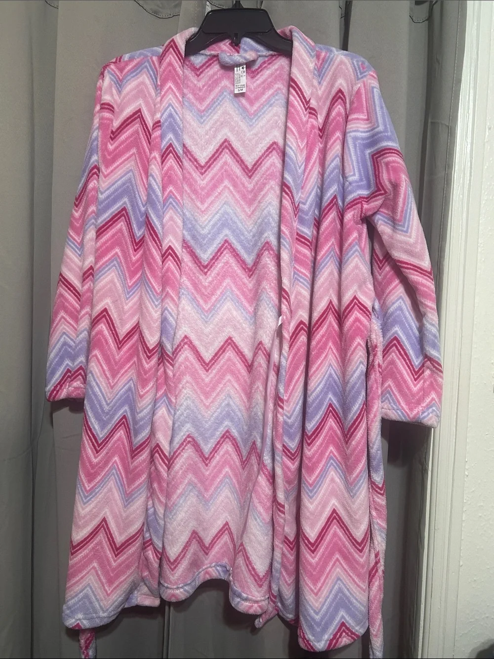 Pink and Purple Chevron Plush Robe with Blue Accents